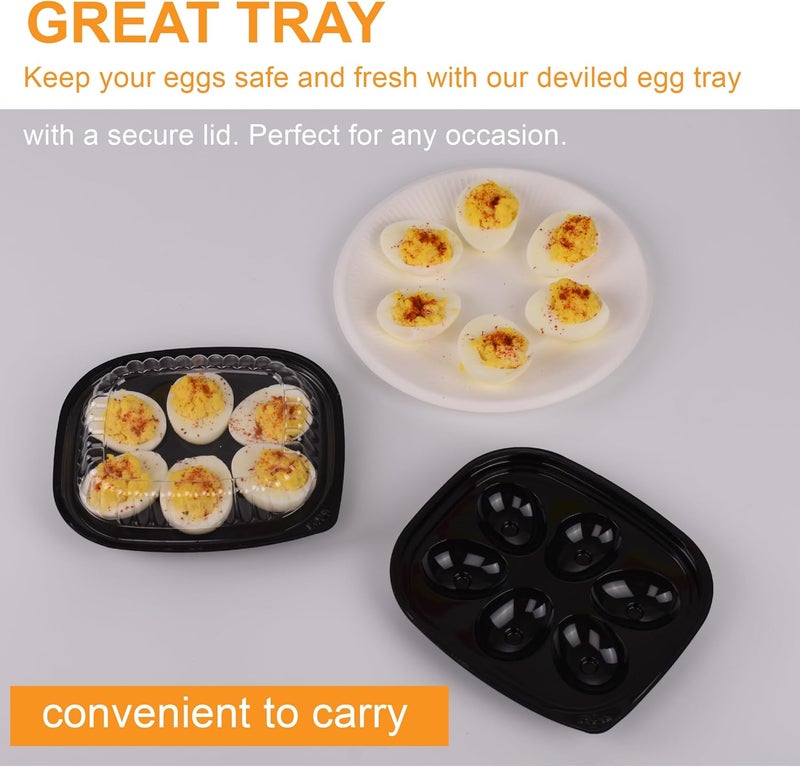 Gorander Plastic Deviled Egg Food Tray Six Egg Halves with Disposable Clear Lid - Deviled Egg Containers with Lid (12 Trays and 12 Lids) - Image 4